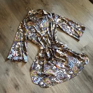 New luxurious silk satin Paisley 70s boho dress